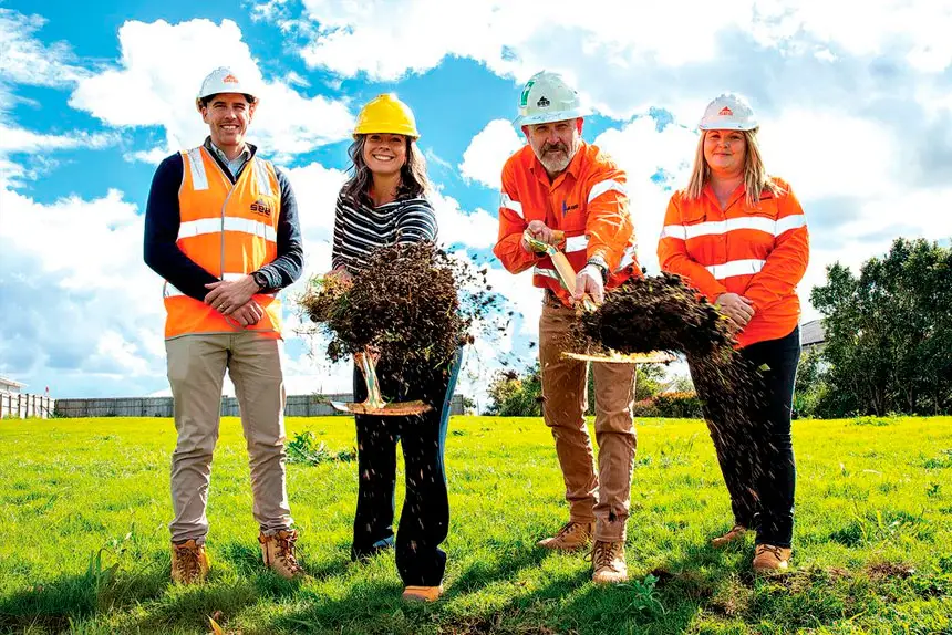 Cr Rowanne McKenzie and representatives of SEE Civil launch the Kinross Rd upgrade project. PHOTO: Redland City Council