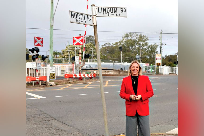 GOOD PROGRESS: Kara Cook MP at the Lindum rail crossing.