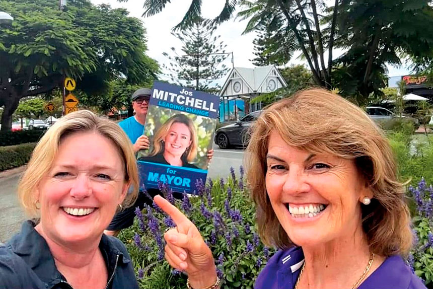 NO LAUGHING MATTER: Mayor Jos Mitchell with supporter Wendy Boglary in happier times.