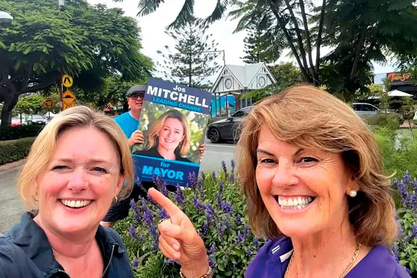 NO LAUGHING MATTER: Mayor Jos Mitchell with supporter Wendy Boglary in happier times.