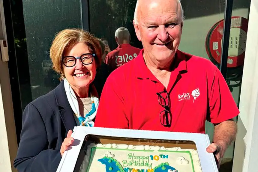10TH BIRTHDAY: Jayne Shallcross and Bruce Corrie celebrate the milestone.