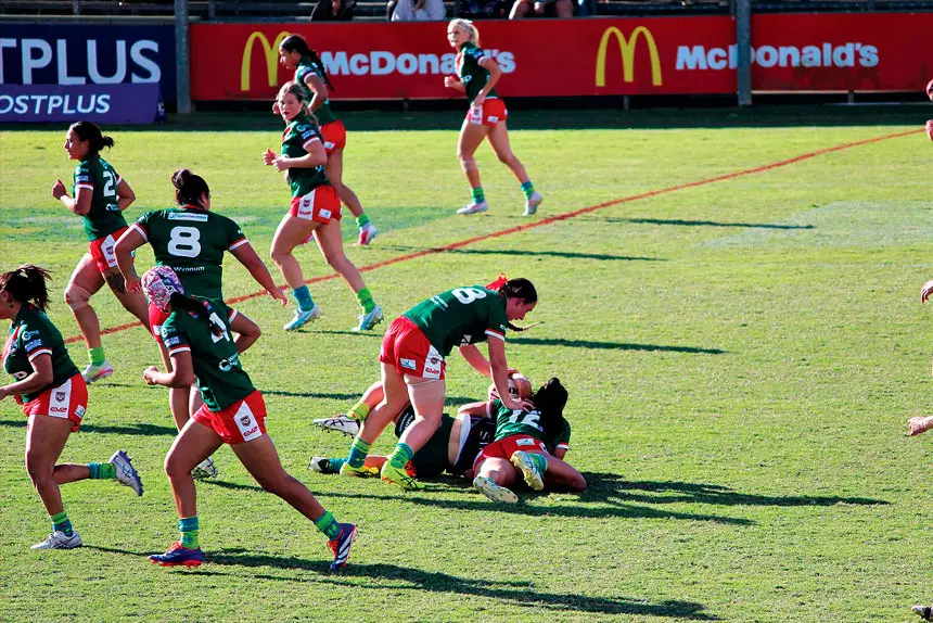 STRONG DEFENCE: Sophie Parker-Cornelius and Shya Peri take down an Ipswich Jets opponent.
