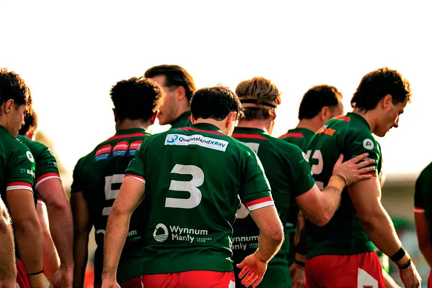 LATE RUSH: Seagulls players celebrate one of their tries. PHOTO: Riley Harland
