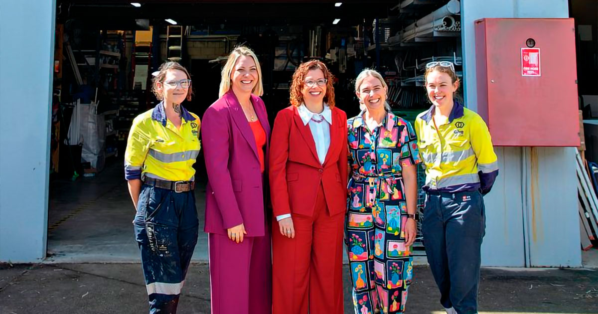FEMALE FOCUS: Electrician Alisha, Kara Cook MP, Minister for Employment and Workplace Relations Amanda Rishworth, Renee Coffey MP, and electrician Mary.