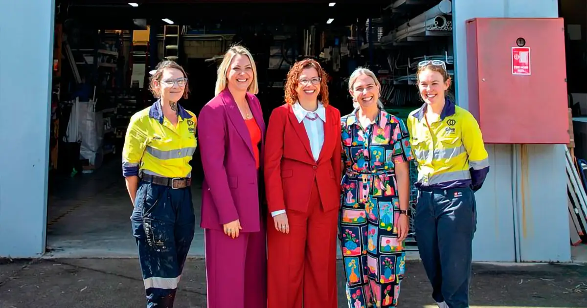 FEMALE FOCUS: Electrician Alisha, Kara Cook MP, Minister for Employment and Workplace Relations Amanda Rishworth, Renee Coffey MP, and electrician Mary.