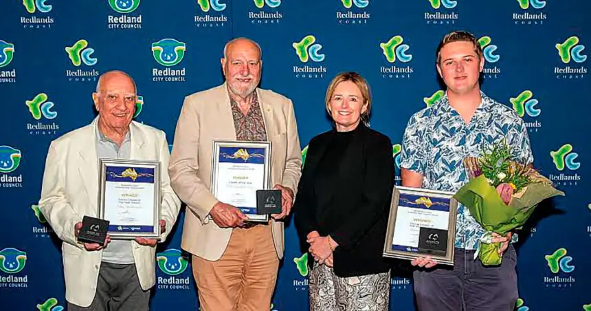 2026 WINNERS: From left, Tony Christinson (Senior Citizen of the Year), Colin Sutcliffe (Citizen of the Year), Redland City Mayor Jos Mitchell, and Malakai Keen (Young Citizen of the Year) at the 2026 Redlands Coast Australia Day Awards.