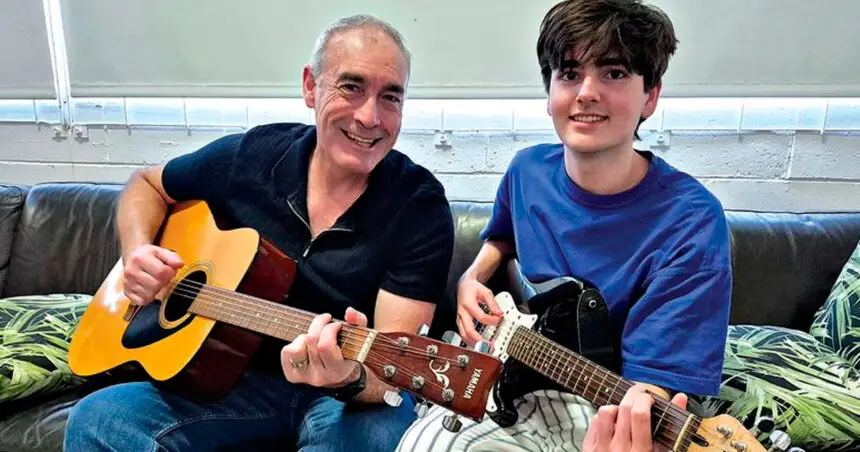 GETTING A WIGGLE ON: Redland musician Jake Murdoch performs with the former Yellow Wiggle Greg Page.