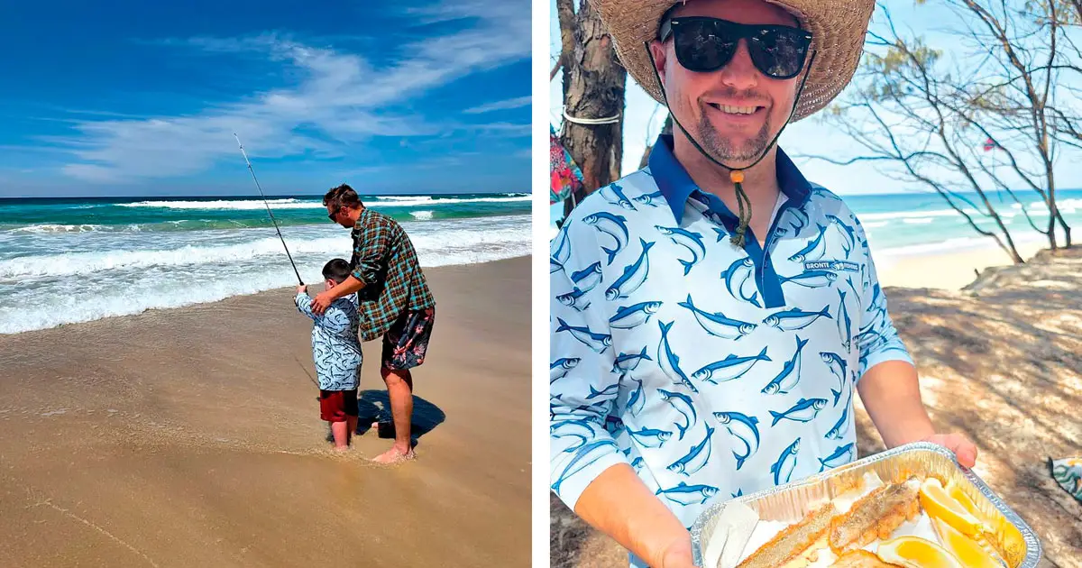 (Left) Ryan Slee sees fishing and camping as a chance to re-set and for his children to learn some life skills. (Right) Dinner anyone? Ryan Slee says there is nothing better than freshly caught fish for a feed.