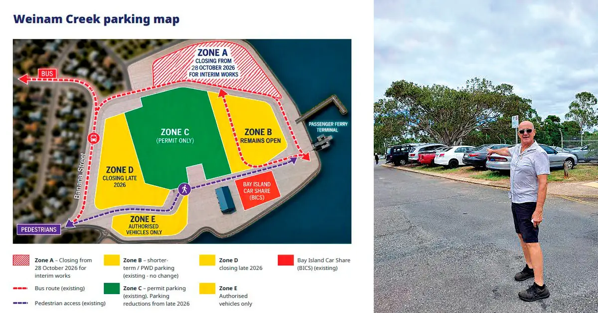 (Left) PARKING MAP: The Weinam Creek parking map highlights the various zones. (Right) Island resident Les Barkla wants an urgent on-site meeting.